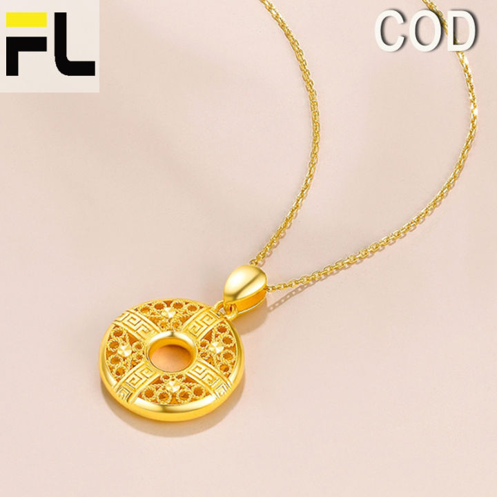 PAWNABLE 18K Saudi Gold Round M Pendant Necklace