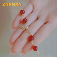 ZNPNXN สร้อยข้อมือลูกปัดโมราสีแดงธรรมชาติดอกกุหลาบสีทองปรับได้เครื่องประดับผู้หญิงสไตล์อ่อนโยนของขวัญเครื่องประดับที่ดี