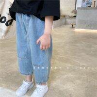 [COD] Childrens girls 2023 new foreign style all-match nine-point fashion Korean light-colored loose jeans