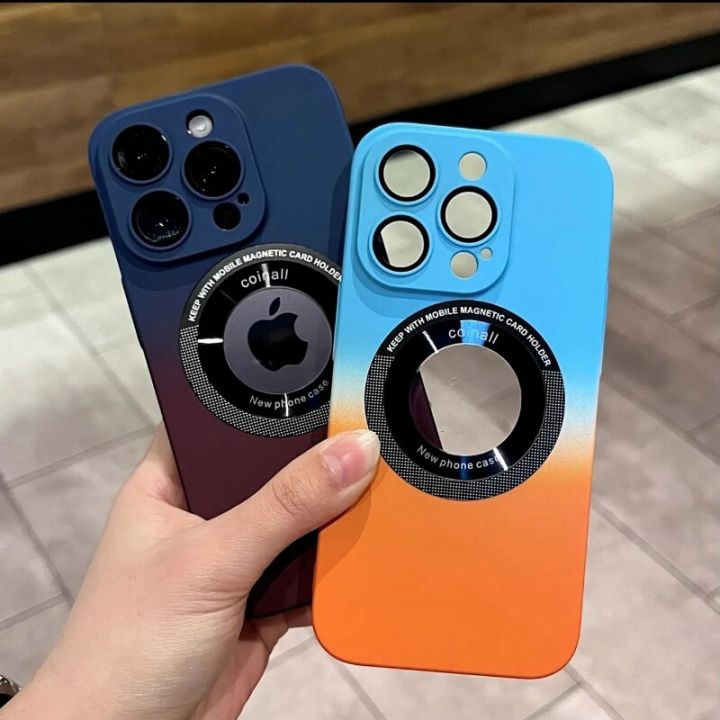 magsafe-เคส-pc-แบบแข็งชาร์จไร้สายแบบหรูหราสำหรับ-iphone-14-13-12-11-pro-max-plus-เคสแบบด้านสีกันชนแม่เหล็กไล่ระดับสี