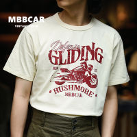 MBBCAR 2023 Suumer เสื้อยืดผู้ชาย,ใหม่เสื้อยืดผู้ชายผ้าฝ้ายหนักรถจักรยานยนต์คอกลมสไตล์เครื่องมือดีไซน์ดั้งเดิมสีกากีแขนสั้นย้อนยุค