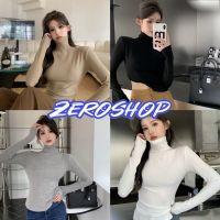 Zero shop?พร้อมส่ง? (Zero-CY121) เสื้อไหมพรมแขนยาว เข้ารูป ดีเทลคอเต่าสีพื้น -C