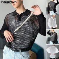 Incerun แฟชั่นเสื้อโปโลคอปกซีทรูเซ็กซี่สําหรับผู้ชาย