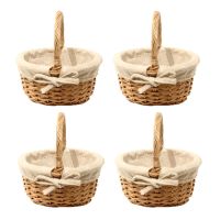 4X Hand-Woven Wicker Basket Simulation Flower Basket Single Handle Small Flower Basket with Hand Gift Basket