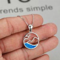 Women Opal Stone Pendant Necklace Rose Gold Silver Color Chain Hollow Wave Round Pendant Wedding Jewelry Drop Shopping