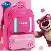 Disney Lotso strawberry bear Grades 1-3 Backpack kids Student Large Capacity Waterproof Printing Multipurpose Bags