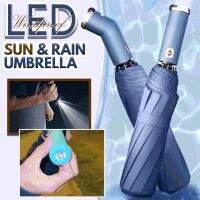 【Ink and green】 Windproof LED Sun Amp; ร่มฝนอัตโนมัติ10ซี่โครงร่มที่มี3พับใช้คู่ Unisex LC