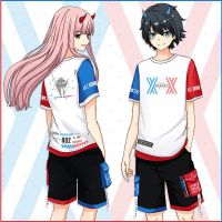 เสื้อยืดแขนสั้นพิมพ์ลายอนิเมะ darling in the franx zero two strolizia สําหรับผู้หญิงและผู้ชาย