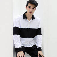 JAXJOEY - เสื้อยืดตัดต่อสไตล์รักบี้ - BLACK &amp; WHITE RUGBY SHIRT