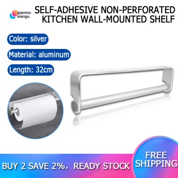 Self Adhesive & Wall Mount Paper Towel Holder & Dispenser,Kitchen Tissue  Towel Holder Stand Under Cabinet-Silver