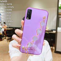 สำหรับ VIVO Y76 Y21 Y21A Y21S Y21T Y33S Y33T Y15A Y15S Y12A Y12S Y51 Y51A Y31 Y50 Y30 Y20 Y20S Y20i Y17 Y15 Y12 Y11 Y91C Y91i Love Heart สร้อยข้อมือสุภาพสตรีปลอกหรูหรา6D Glossy กันกระแทกสายรัดข้อมือฝาครอบ