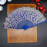 Chinese Style Fan Exquisite Floral Pattern Cloth Cover Hanging Loop Design Folding Fan Cheongsam Hanfu Show Hand Fan