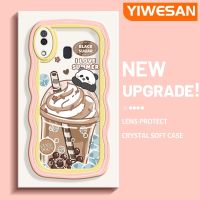 YIWESAN เคส M10s A20s A20 A30ลายการ์ตูนแพนด้า,แฟชั่นสีสันสดใสสดใสลายคลื่นขอบเคสโทรศัพท์โปร่งใสป้องกันเลนส์กล้องเคสซิลิโคนกันกระแทกเคสนิ่มแบบใส