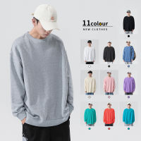 ผู้ชาย Hoodies รอบคอผ้าฝ้ายสีทึบฤดูใบไม้ผลิฤดูใบไม้ร่วงแฟชั่น Casual Streetwear หลวมคู่ Pullover Multicolor Plus Size