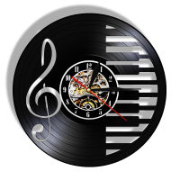 2021Music Notes Piano Keyboard Vinyl Record Wall Clock Modern Design Watch Treble Clef Symbol Decor Retro Music Album Longplay Clock