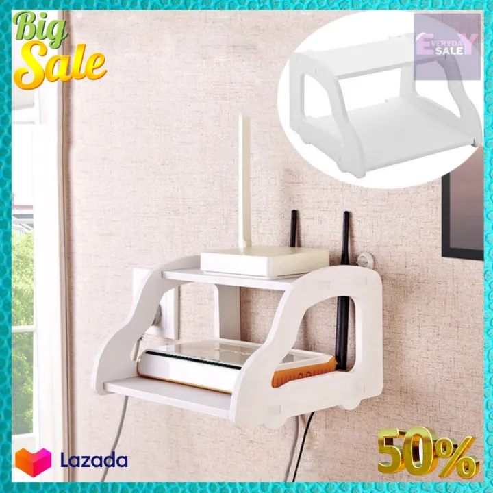 Storage Rack Display Holder Double Floating Wall Mount Shelf Wood Desk