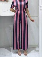 2MUAY รุ่น GJO3885 กางเกงผู้หญิง กางเกงพลีทคุณภาพ TWO TONE STRIPED PLEAT PANT 4 สี FREE SIZE