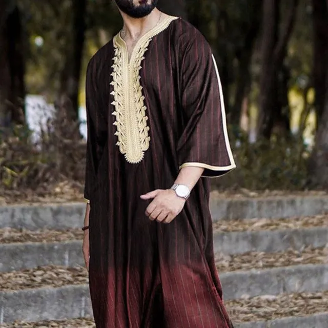 Hommes Thobe à Manches Longues En Arabe Avec Broderie Et Col Montant, Robe Kaftan - Chine Robe Et Robes Arabes Prix