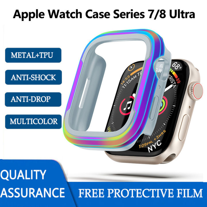 เคสสีใหม่2022เหมาะสำหรับ-apple-watch-series-7เคสกันกระแทกใช้ได้กับอุปกรณ์เสริมขนาด45มม-41มม-กรอบโลหะ-ฟรีตัวป้องกันหน้าจอ