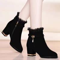 COD dsdgfhgfsdsss Plus velvet warm autumn suede short boots thick heel womens boots sexy lace wild side zipper nude b加绒保暖秋绒面短靴粗跟女靴性感蕾丝百搭侧拉链裸靴wkjz003.my12.11