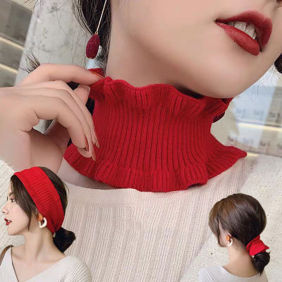 Korean Winter Thin Elastic Multifunction Fake Collar Pullover Warm Scarf Women Ruffle Neck Guard Wool Knit Bib Wrap Headband Q37