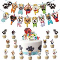 Pet Dog Birthday Party Decoration Happy Birthday Banner Cake Toppers LETS PAWTY Puppy Pet Arrangement Supplies