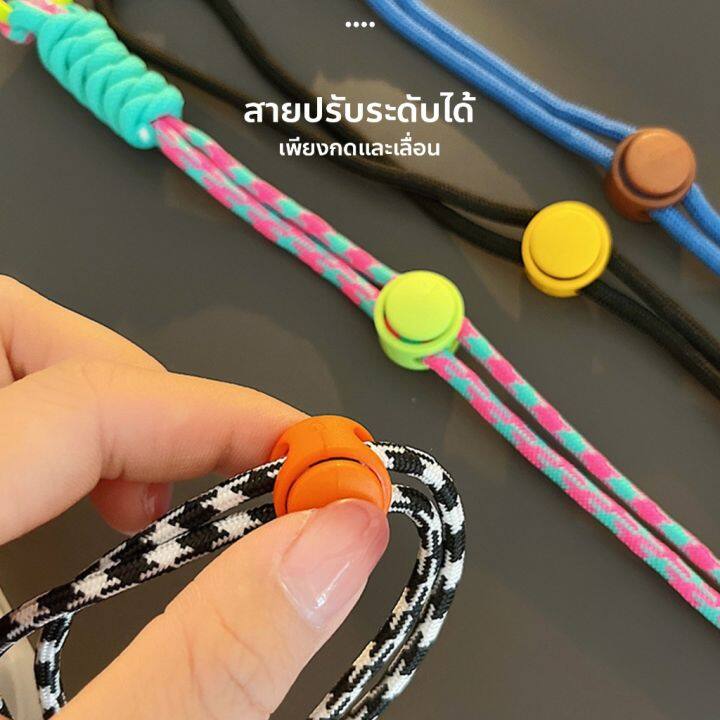 สายห้อยมือถือ-สไตล์เชือกถักแบบสายสั้น-คล้องแขนได้-ห้อยเคสหูฟัง-สามารถปรับสายได้