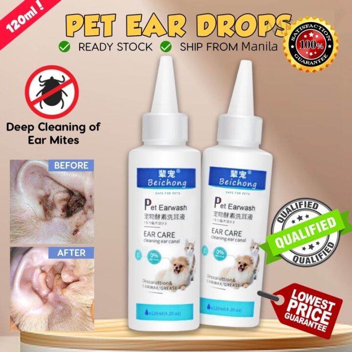 Cat Dog Mites Odor Removal Ear Drops Infection Solution Treatment Cleaner Earwash Infection 120