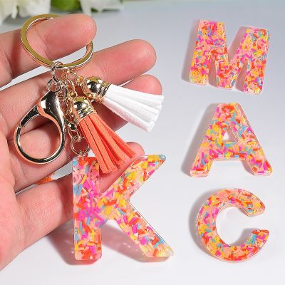 Fashion Soft Clay Stuffed Resin Letter Keychain Women Bag Charms A-Z Initial Alphabet Pendant With Key Rings Tassel Party Gifts