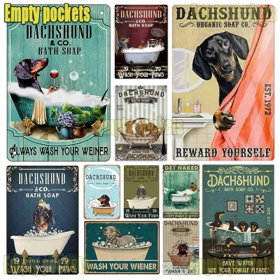 Dachshund Dog Metal Tin Sign Plates for Bathroom Toilet Washing Machine Launday Farmhouse Bedroom Vintage kithchen Wall Decor