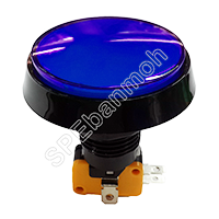 PBS-32-1 สวิทช์ตู้เกมส์ DC 12V (Big Bulb button switch) ∅25mm 12VDC 16A 250VAC สีน้ำเงิน (Blue)