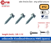 เกลียวเหล็ก หัวเหลี่ยมผ่าติดแหวน HWS #12(ชุบขาว) [SLOT INDENT WASHER HEAD TAPPING SCREWS Z/P (+CR3)]