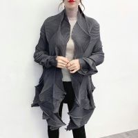 2023 Hot Miyake pleated jacket womens summer new retro Hong Kong style diamond pleated cardigan versatile loose pleated windbreaker mid-length