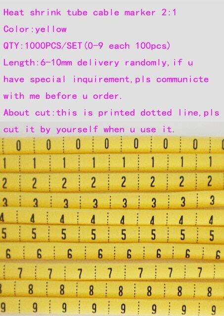 Plastic heat shrink tubing cable marker label Wire Number 0 to 9 1-16mm ...