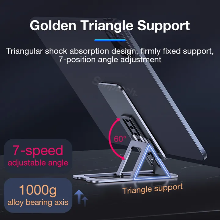 Sanptoch Ultra-thin Metal Alloy Desktop Phone Holder For Mobile Phone / iPad Tablet Universal Adjustable Folding Table Stand