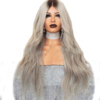 [COD] and wig womens brown gray slightly curly long hair mixed gradient mid-section big wave cross-border special supply