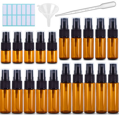 5/10 Pack Amber Glass Spray Bottles, Fine Mist Spray Bottles with Pipette Funnel Labels, Mini Travel Dispenser Bottles for Essential Oils Cleaning Skin Care