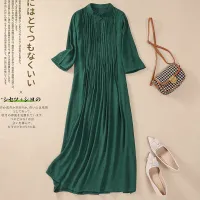 Limiguyue Green Ankle Length Dress Thin Women Chinese Buckle Summer Vintage Loose Cheongsam Long Pleated Dress Vestidos J293 Haberdashery