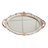 Vintage European Mirror Storage Tray Rectangle Oval Jewelry Display Fruit Plate Makeup Organizer Antique Decorative Serving