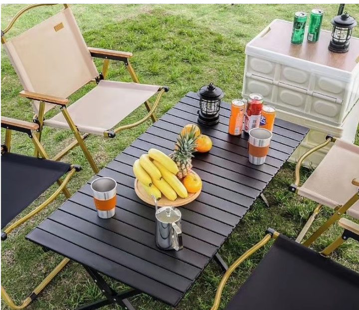 โต๊ะม้วนไข่แบบพกพากลางแจ้งโต๊ะพับโต๊ะรับประทานอาหารป่าและเก้าอี้ชุดของบาร์บีคิวบาร์บีคิวบาร์บีคิว-เฟอร์นิเจอร์