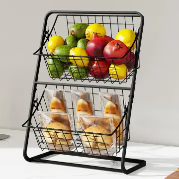 3 Tier Fruit Basket, Countertop Fruit Vegetable Basket Bowl for Kitchen  Counter Metal Mesh Basket Fruits Stand Produce Holder Organizer for Onion