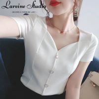 LAREINE เสื้อแขนสั้นผู้หญิงฉบับภาษาเกาหลีเสื้อชีฟองของหลวมขนาดใหญ่