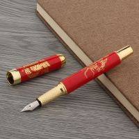 Elegante Fountain Pen Chinese Red Porcelain Metal Golden Dragon Medium Nib Stationery Student Office School Supplies Ink Pens  Pens