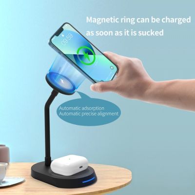 15W 3 In 1 Magnetic Wireless Charger Stand Pad สำหรับ 14 13 12 Pro Max 11 เครื่องชาร์จศัพท์ Fast Charging Dock Station