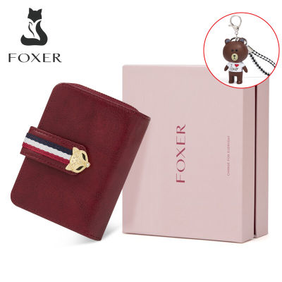 FOXER ผู้หญิงผู้ถือบัตรกระเป๋าสตางค์หนัง PU กระเป๋าเงินเหรียญแพ็คเก็ตมินิกระเป๋าเงินใหม่สไตล์เลดี้กระเป๋าคลัทช์สั้น