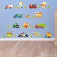 【hot】❏✥✠  Vivid Car Wall Sticker Decals Boys Bedroom Kids Room Cartoon Tractor Taxi Ambulance Poster Mural Stickers