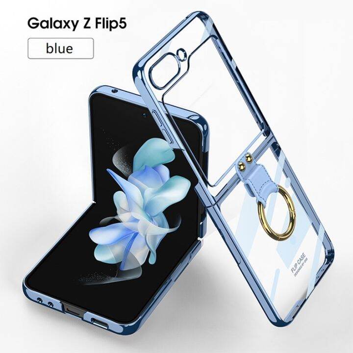 luxury-plating-clear-phone-case-for-samsung-z-flip-4-5-case-with-ring-transparent-shockproof-cover-for-galaxy-z-flip4-flip5-case-phone-cases