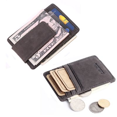 （Layor wallet）กระเป๋าสตางค์ผู้ชายวินเทจ,Nubuck หนังแท้39; S คลิปเงินมีช่องเสียบบัตรกระเป๋าเงินใบเล็กมีที่หนีบแม่เหล็ก