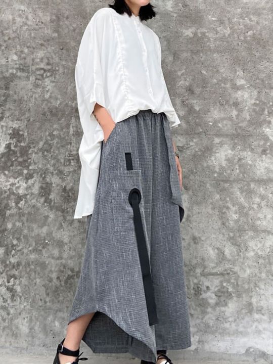 xitao-pants-women-casual-patchwork-wide-leg-pants
