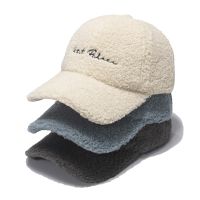 New Lamb Fur Hats Female Autumn Winter Korean Version Tide Letter Warm Visor Cap Plush Baseball Caps Winter Baseball Cap